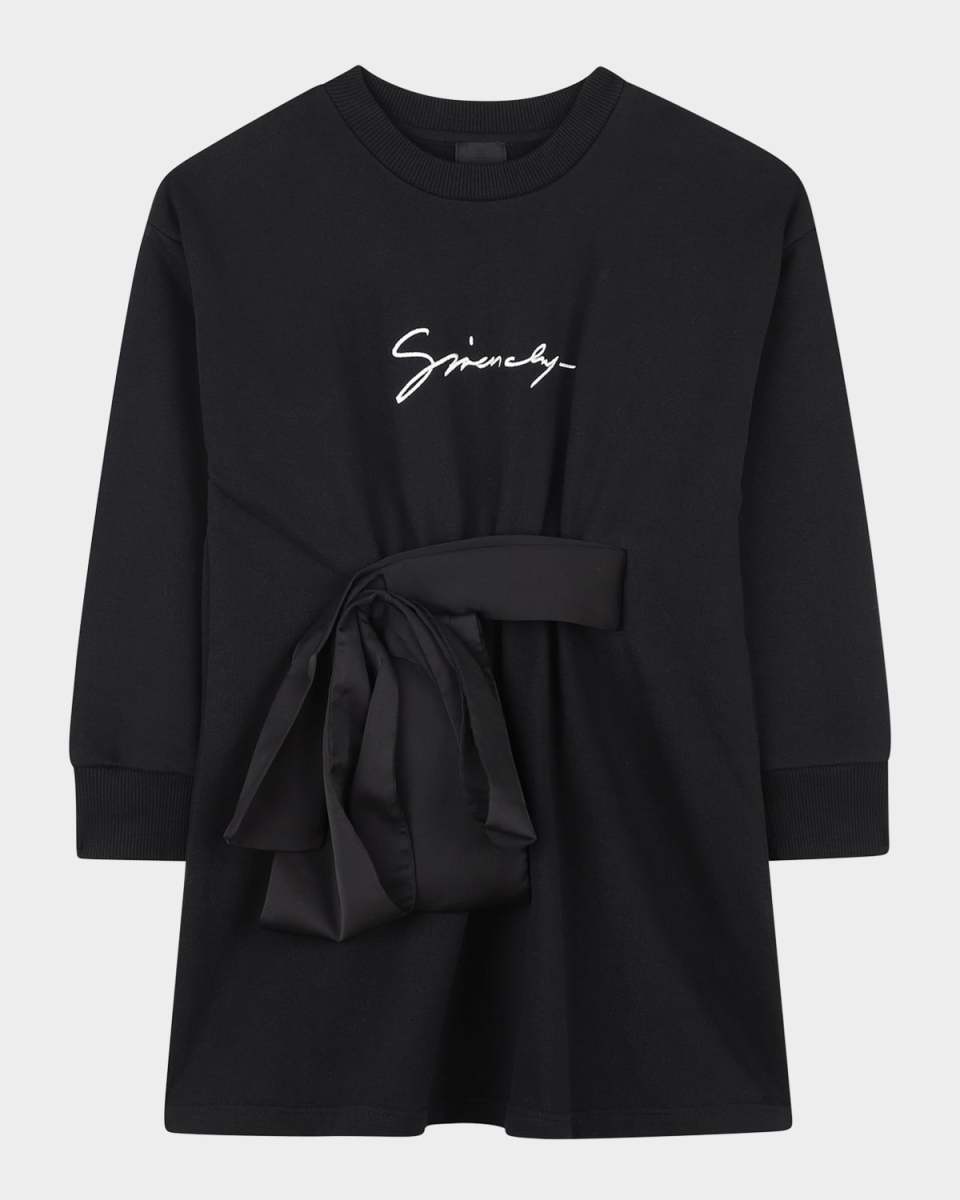 Girl's Logo Embroidered Fleece Dress with Satin Bow, Size 4-